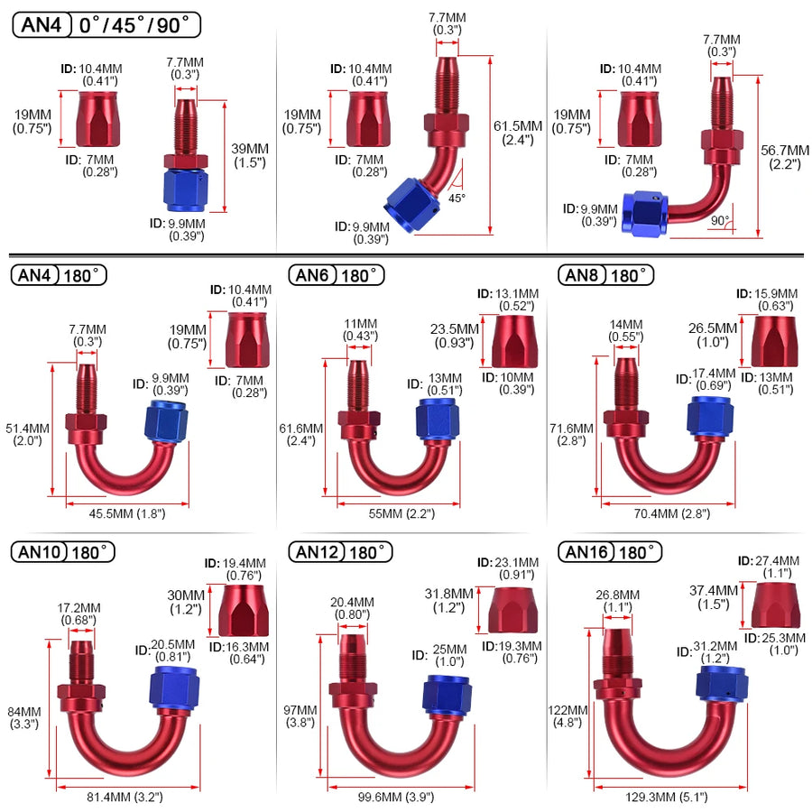 Swivel Hose End Fittings, AN4-AN16