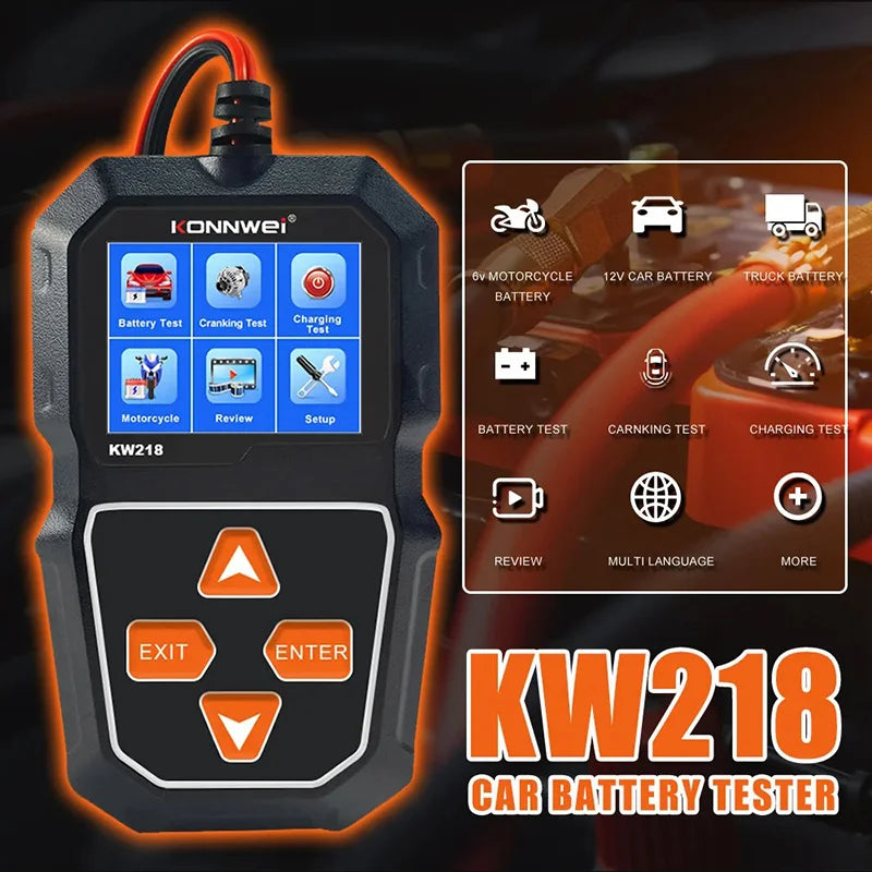 KONNWEI KW218 6V/12V Battery Tester – 100–2000 CCA