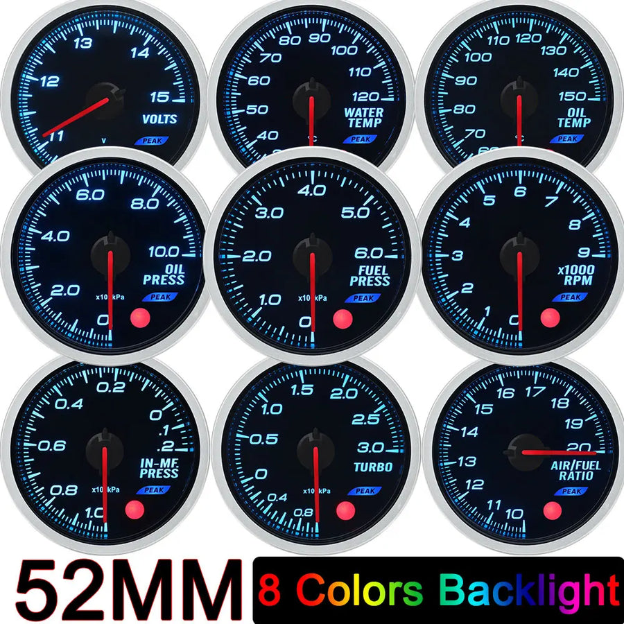 52mm 8-color Oil Pressure, Oil Temperature, Turbo Boost and More Automotive Gauge