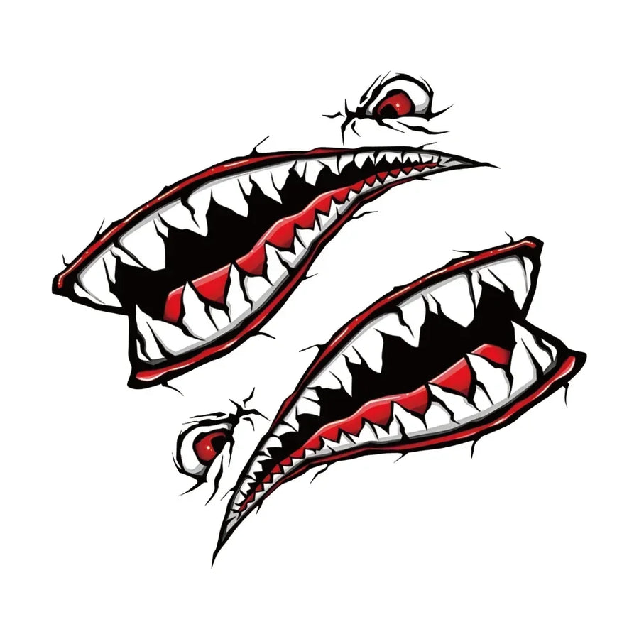 2-Piece Shark Mouth Cartoon Car Sticker Decal Set