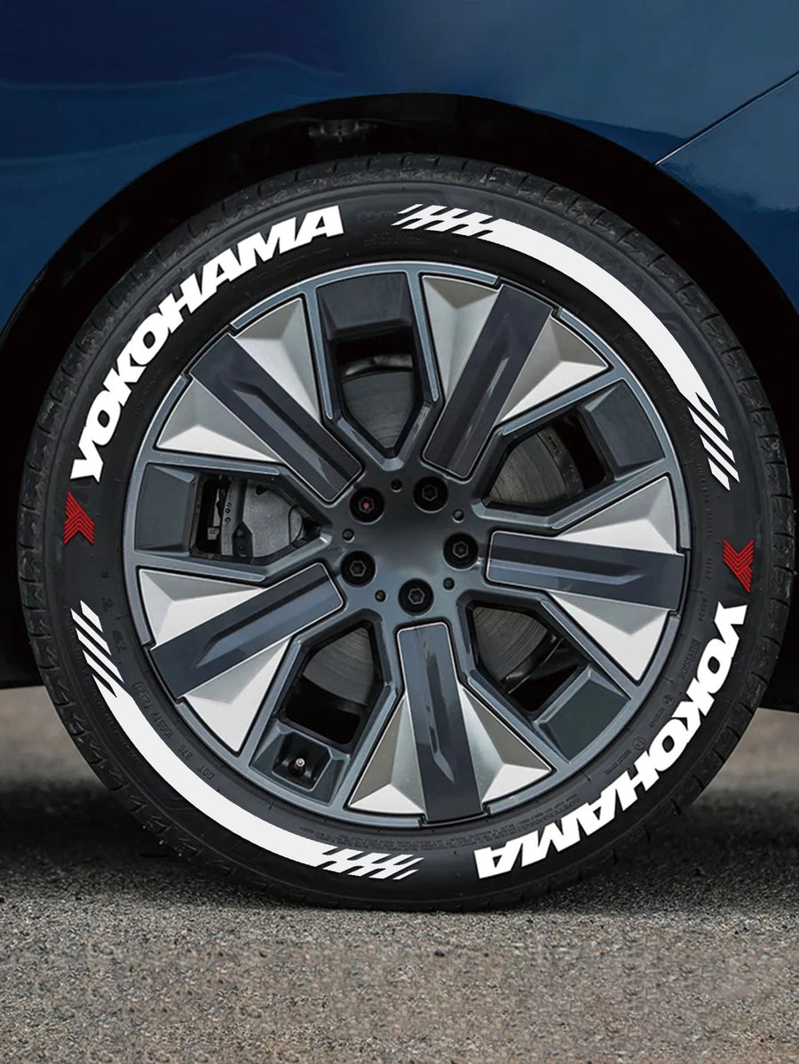 Yokohama Tire Letter Stickers Set for 4 Wheels 3D Pvc Raised Tire Decals Waterproof Racing Sidewall Decor