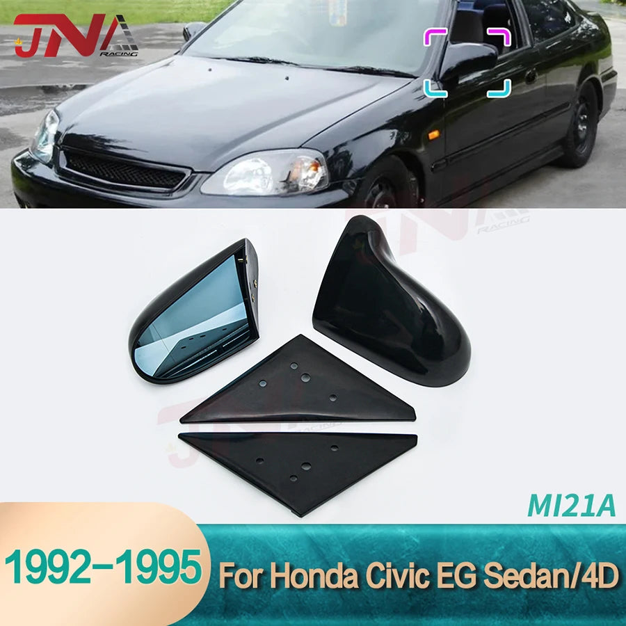 1992-1995 Civic EG Side Mirror Carbon Fiber Look Adjustable Side Door Manual Blue Glass Mirrors