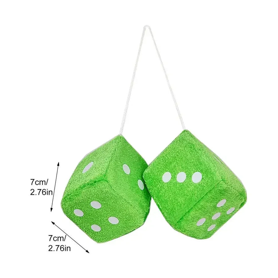 Pair of Retro Plush Fuzzy Dice Rearview Mirror Ornaments
