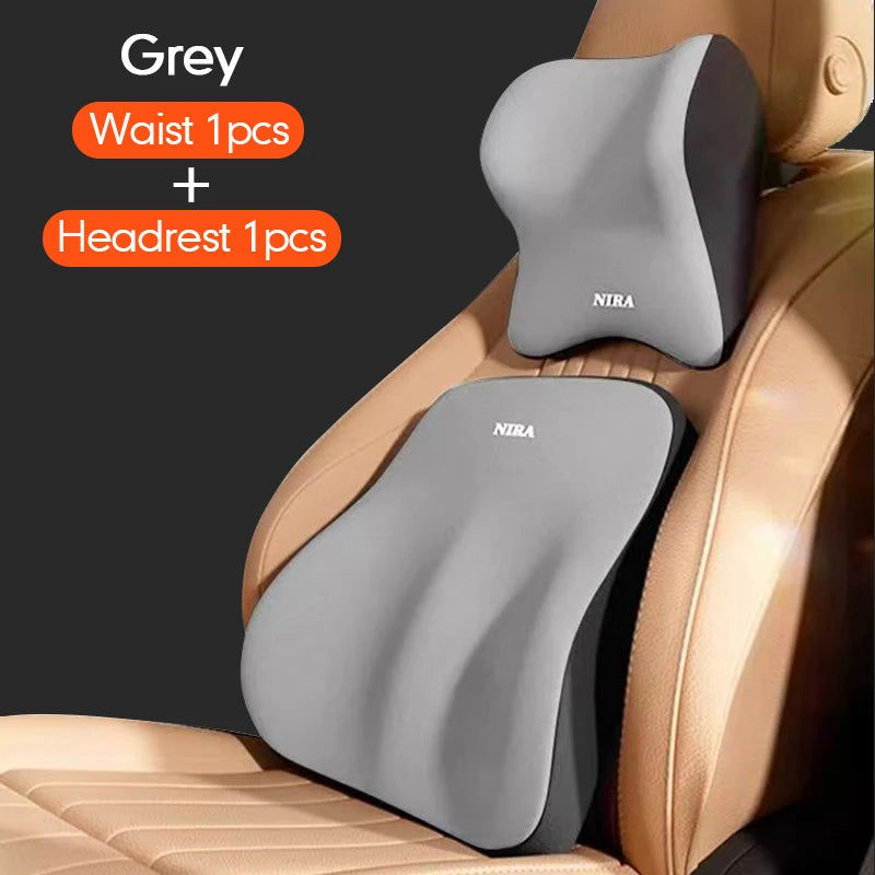 Universal Memory-Foam Car Neck Pillow and Lumbar Support Cushion Set