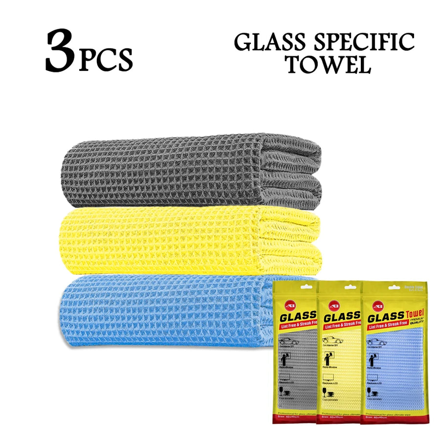 40 x 40 cm Waffle Microfiber Glass Towels - Multi-Pack