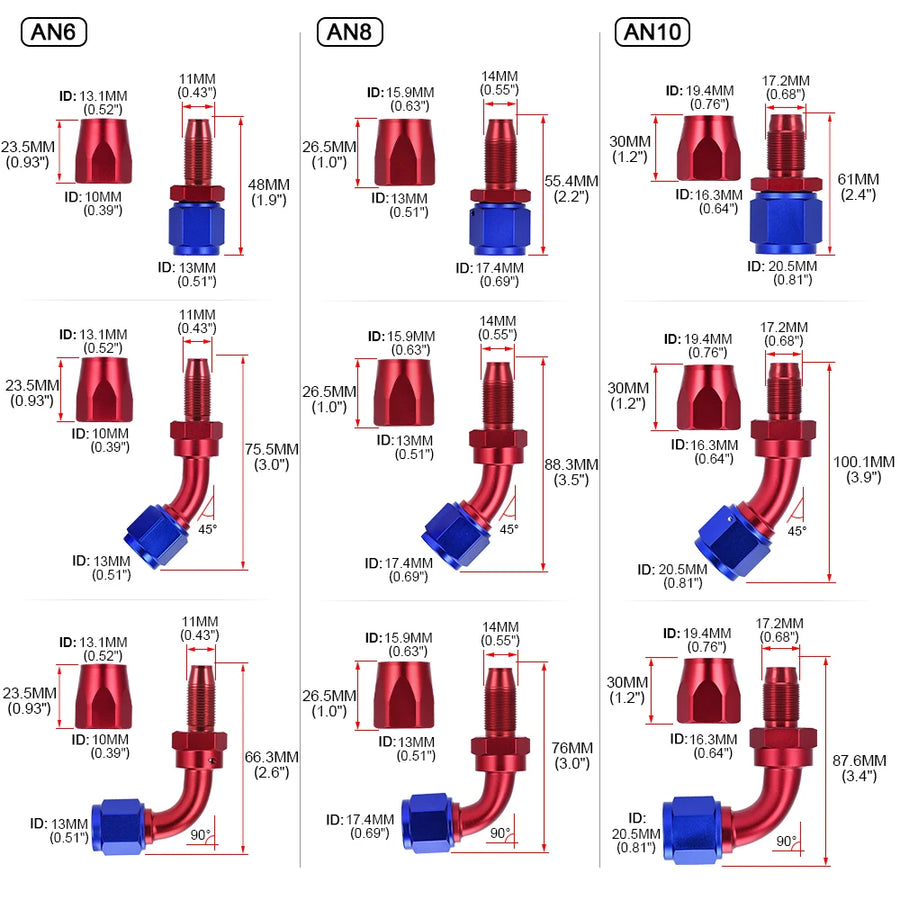 Swivel Hose End Fittings, AN4-AN16
