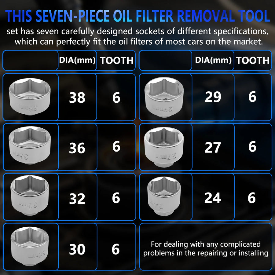 7-Piece Oil Filter Socket Set, 24-38mm, for Mercedes-Benz, BMW, VW and Audi