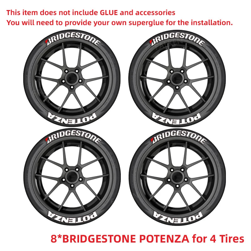 Bridgestone Tire Letter Stickers Set for 4 Wheels 3D Pvc Raised Tire Decals Waterproof Car Racing Tire Sidewall Decor