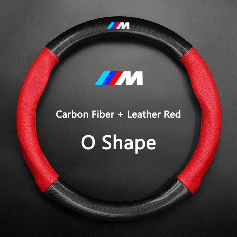 Anti-Slip Carbon Fiber Leather Steering Wheel Cover for BMW Vehicles