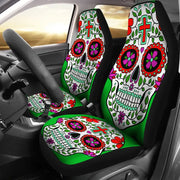2-Piece Sugar Skull Day of the Dead Front Car Seat Cover Set