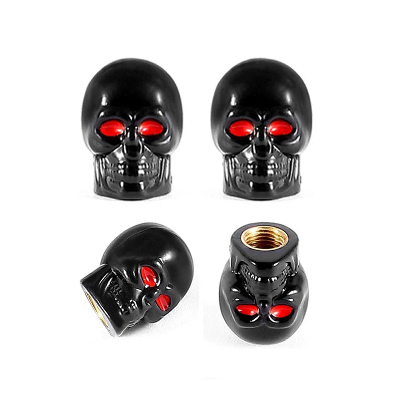 4-Piece Skull Tire Valve Cap Set with Copper Cores
