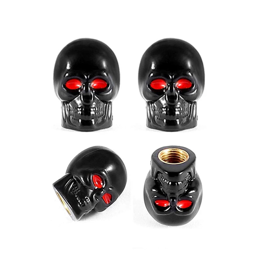 4-Piece Skull Tire Valve Cap Set with Copper Cores