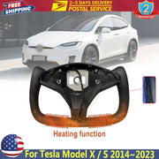 350 mm Heated Nappa-Leather Yoke Steering Wheel for Tesla Model S/X – 2014–2023