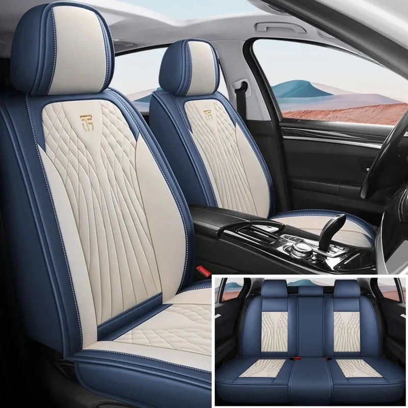 Luxury 3D Stitched Nappa Leather Car Seat Covers 5 Seats Laser Perforated Breathable Easy Fit