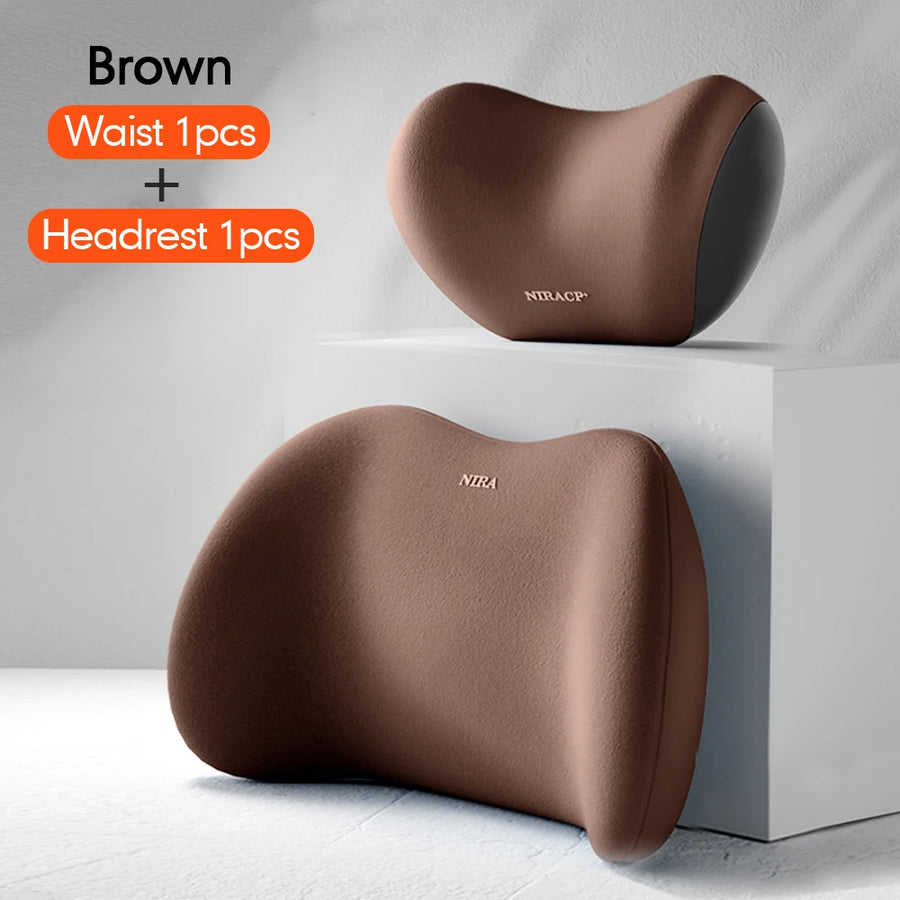 Universal Memory-Foam Car Neck Pillow and Lumbar Support Cushion Set