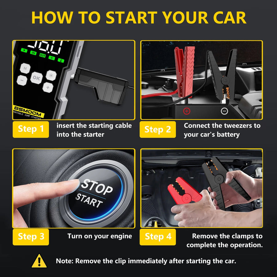 Portable Car Jump Starter with Power Bank and LED Light - Multiple Output Options