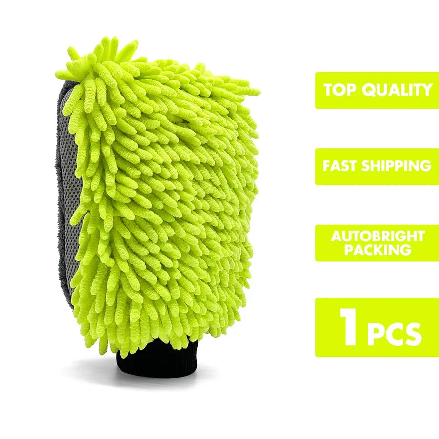 Double-Sided Chenille & Microfiber Car Wash Mitt, 28 x 21 cm