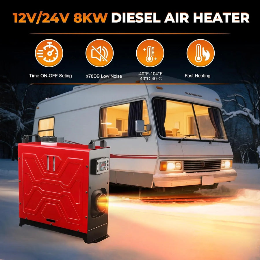 For Car RV Indoors Diesel Air Heater 8KW 12V 24V APP Bluetooth 110V AC Adapter