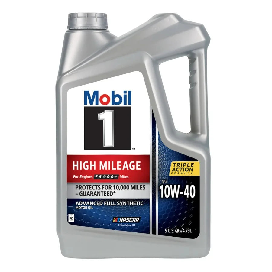Mobil 1 High Mileage Full Synthetic 10W-40 Motor Oil, 5 Quart Pack of 3