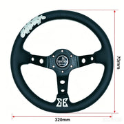 320 mm Black Leather Deep-Dish Racing Steering Wheel