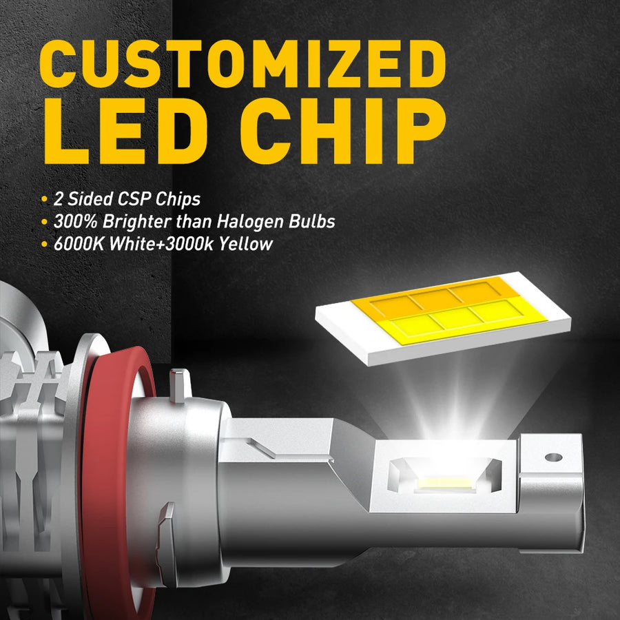 2-Piece H11/H16 LED Headlight Bulb – 6500K/3000K, CANBUS