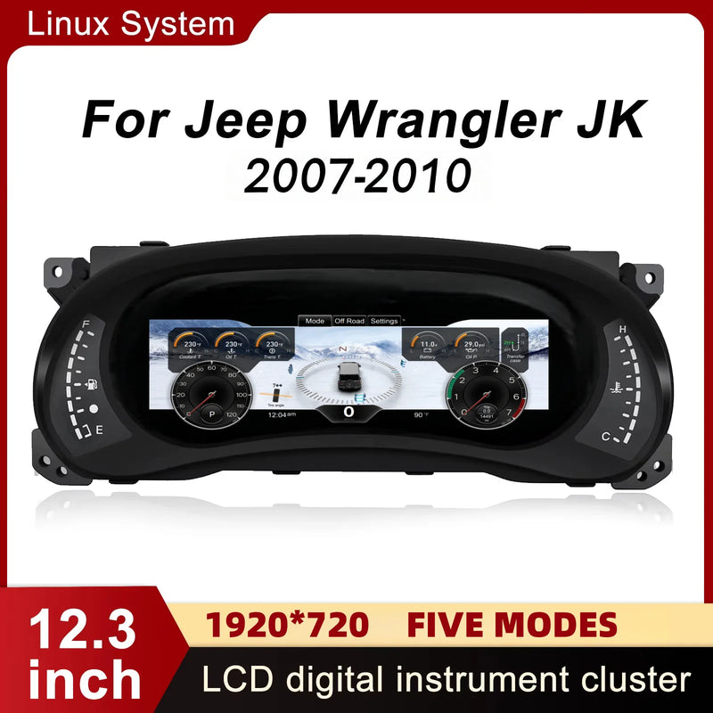 12.3-Inch Digital Gauge Cluster for Jeep Wrangler JK 2007–2010