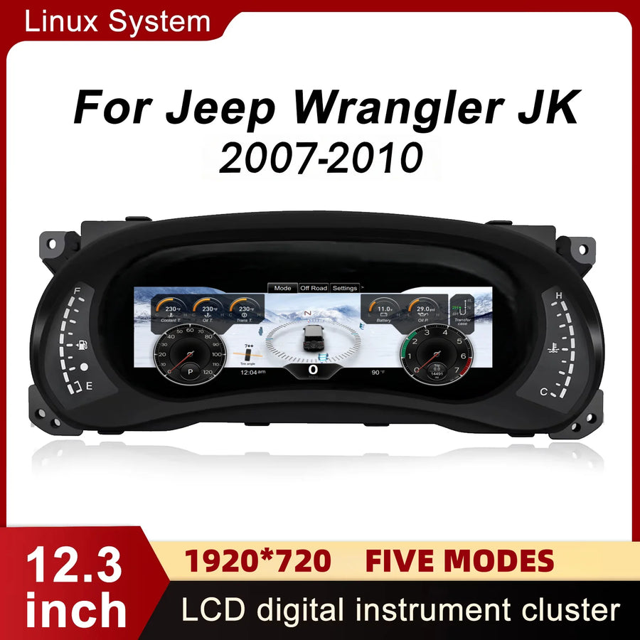 12.3-Inch Digital Gauge Cluster for Jeep Wrangler JK 2007–2010