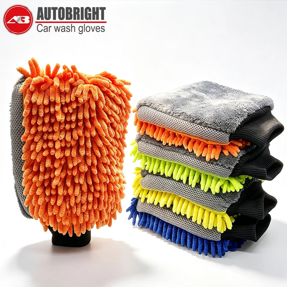 Double-Sided Chenille & Microfiber Car Wash Mitt, 28 x 21 cm