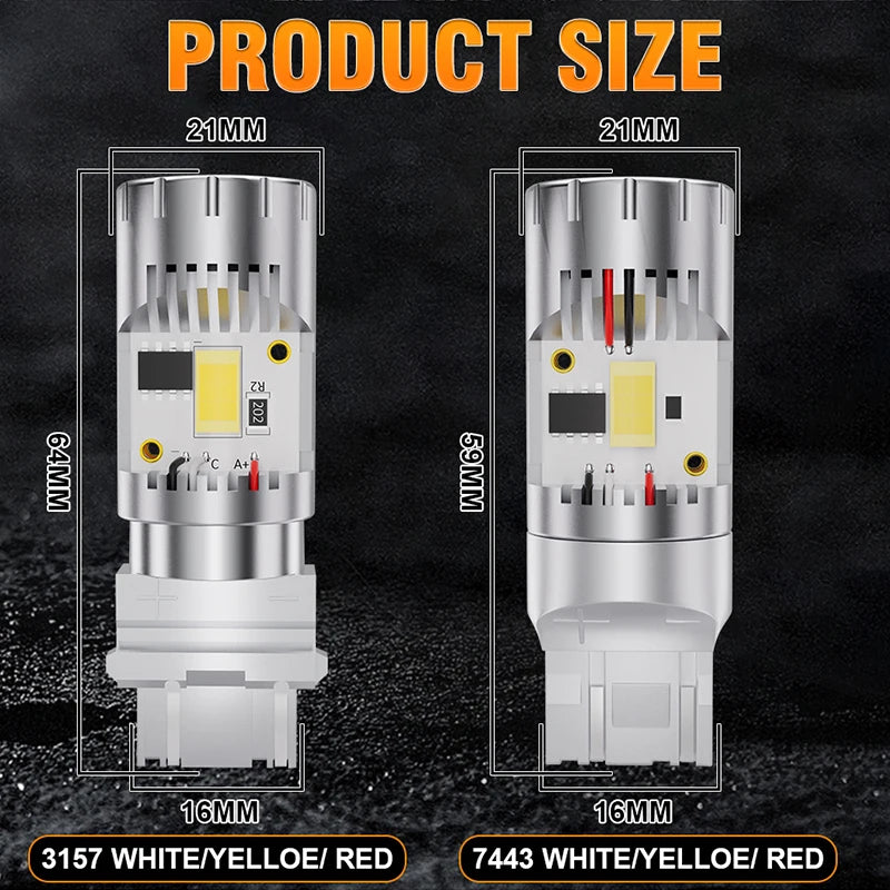 2-Piece 7440/7443/3157 LED Signal Light Bulb – Amber/Yellow/Red/White, CANBUS