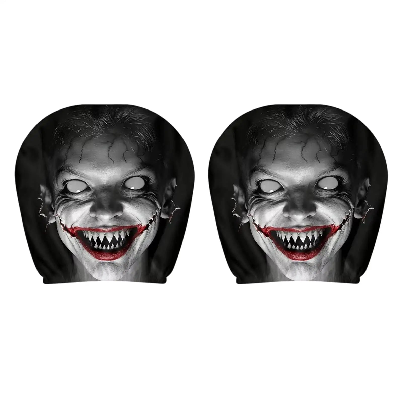 2-Piece Evil Clown Cracked Print Car Headrest Cover Set