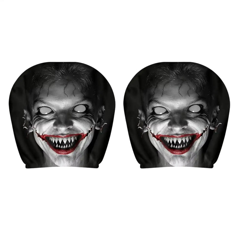 2-Piece Evil Clown Cracked Print Car Headrest Cover Set