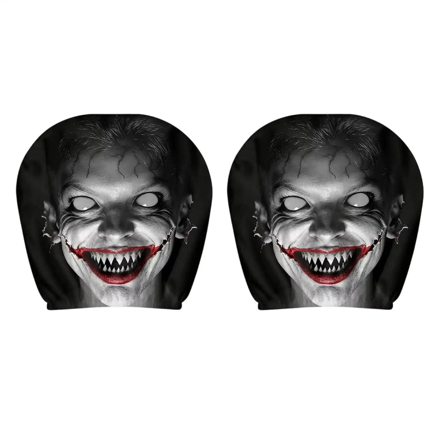 2-Piece Evil Clown Cracked Print Car Headrest Cover Set