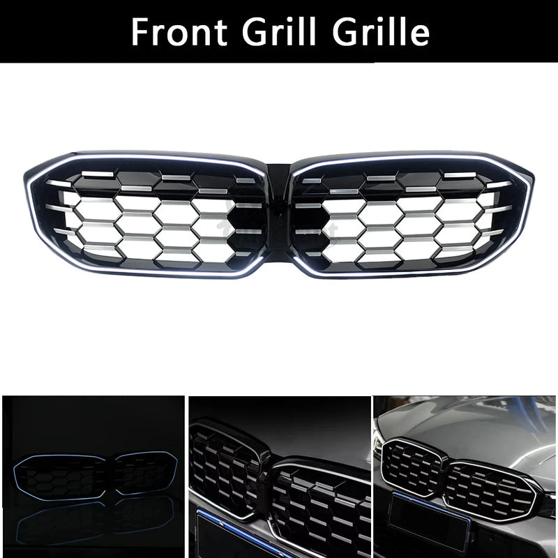1-Piece Front Bumper Grill Grille Glossy Black with LED for BMW 3 Series 2023 24-IN G20 LCI Sedan 320i