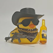 Cool Black Yellow Rich Duck Car Dashboard Decoration Ornaments with Weapon Cowboy Hat Scarf