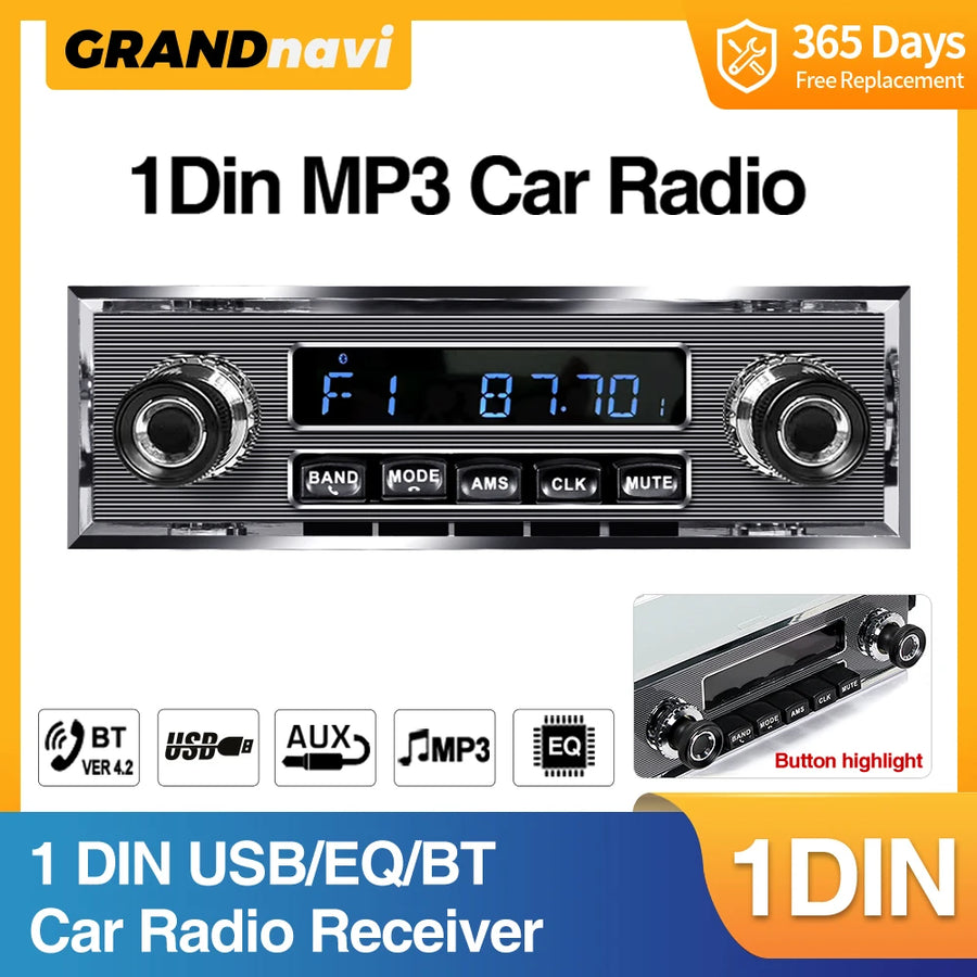 1-DIN Bluetooth MP3 Car Stereo with FM, USB and AUX
