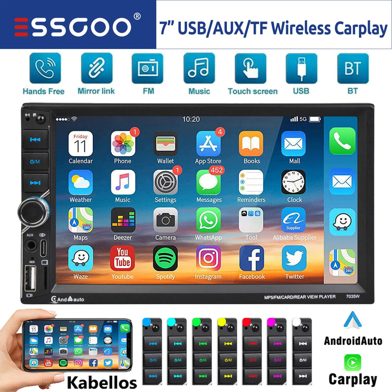 7-Inch 2-DIN Wireless CarPlay and Android Auto Car Stereo