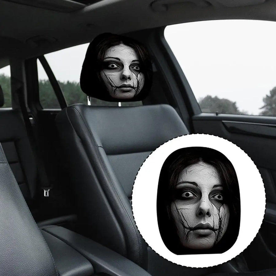 2-Piece Horror Face Car Headrest Covers – Universal Washable Interior Decor