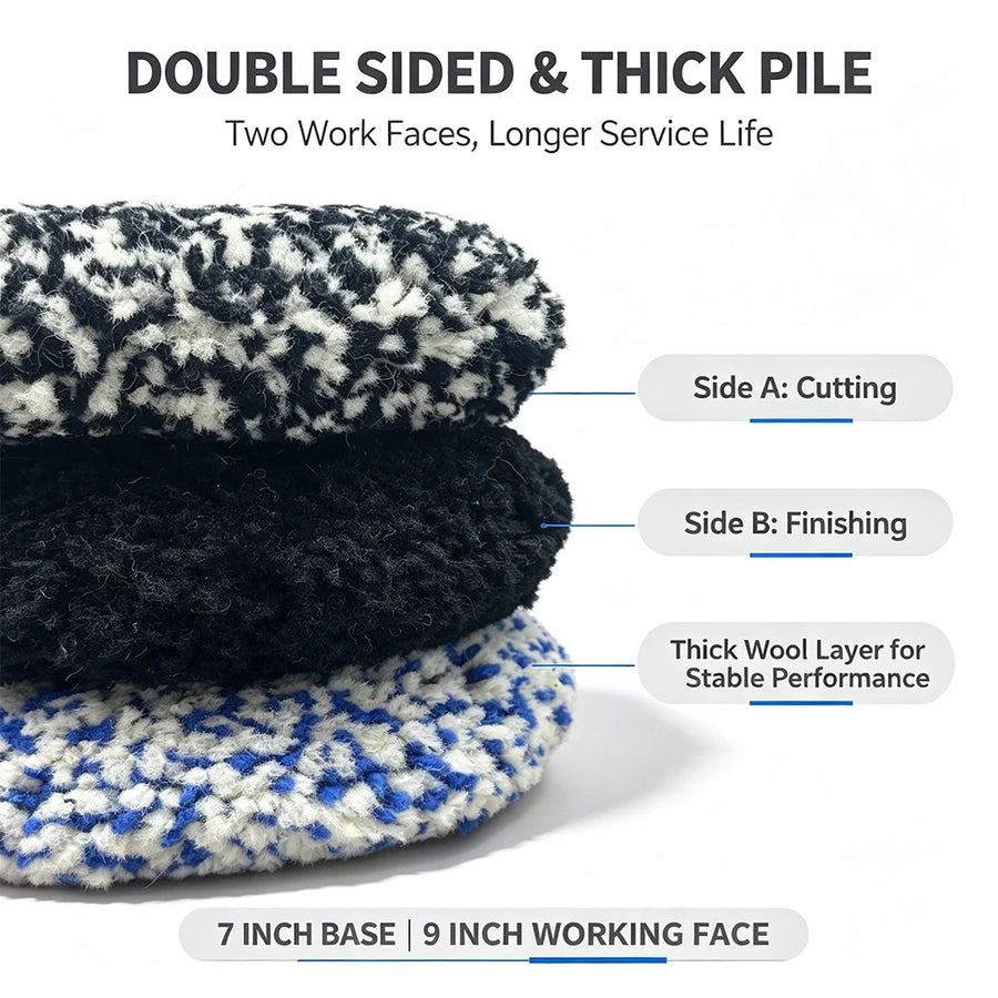 9-Inch Double-Sided Wool Polishing Pad with Threaded Center
