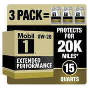 Mobil 1 Extended Performance Full Synthetic 0W-20 Motor Oil, 5 Quart Pack of 3