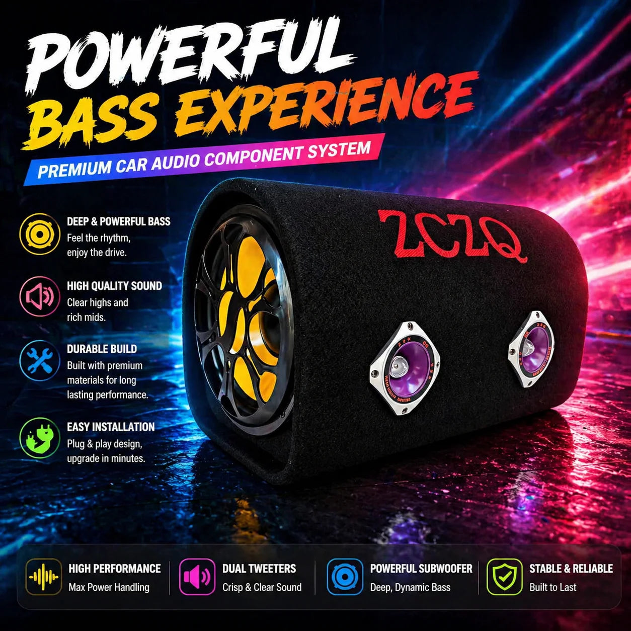 10-Inch Powered Car Audio Subwoofer with Built-In Amplifier
