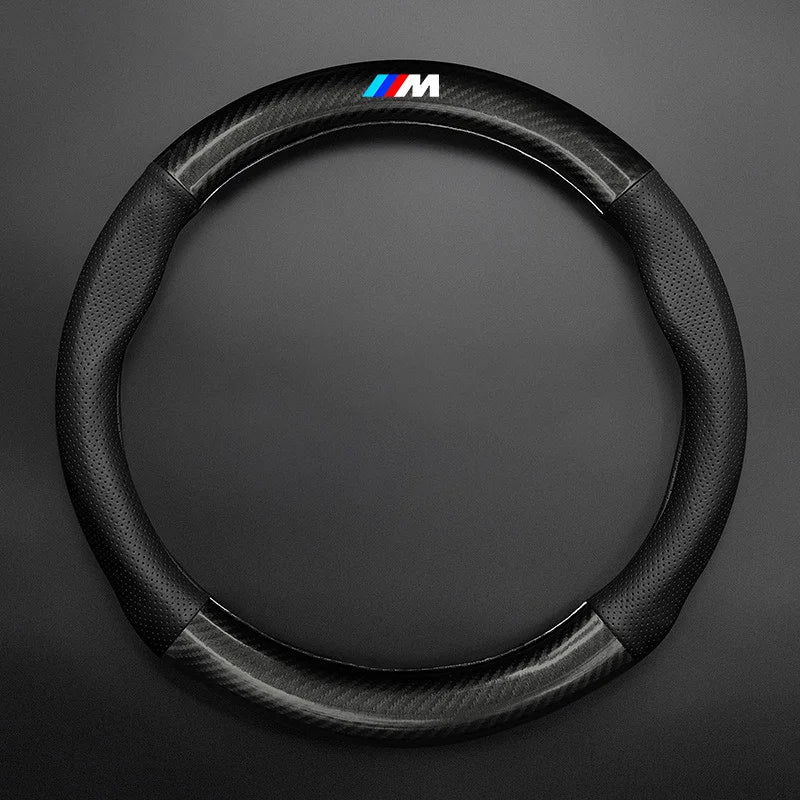 Anti-Slip Carbon Fiber Leather Steering Wheel Cover for BMW Vehicles