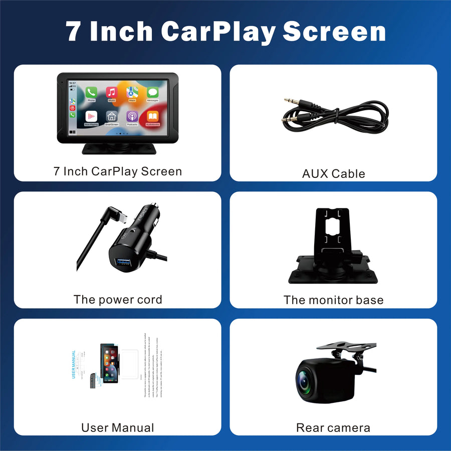 7-Inch Portable Wireless CarPlay and Android Auto Display with Magnetic Mount