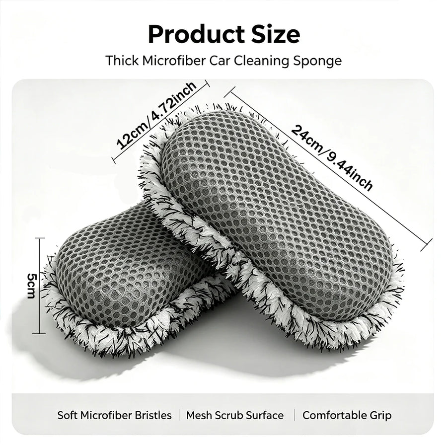 Dual-Sided Microfiber Car Wash Sponges - 24 x 12 x 5 cm