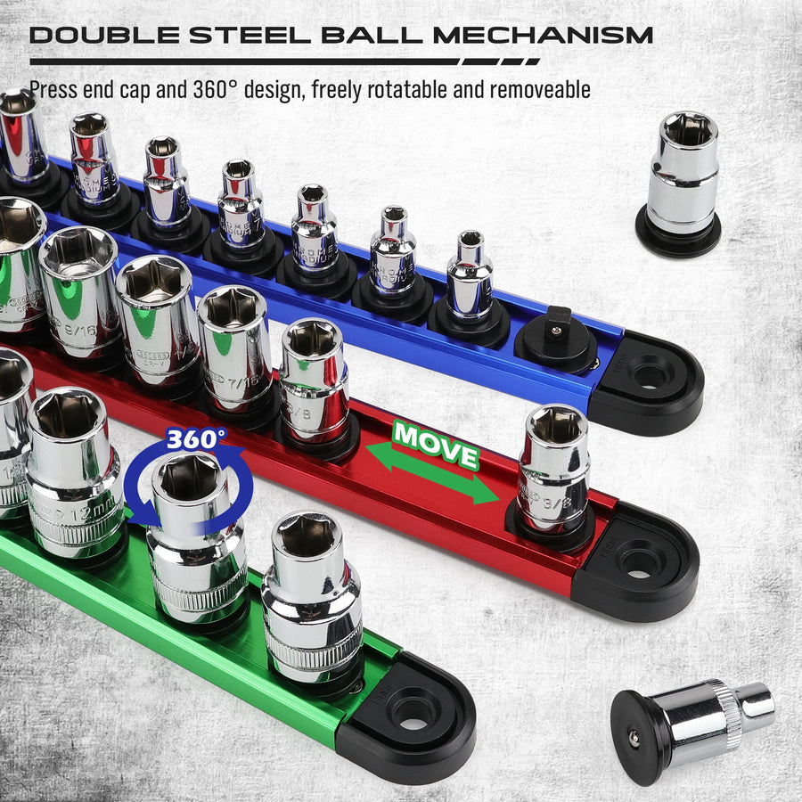 9-Piece Magnetic Socket Organizer Tray Set for 1/4, 3/8 and 1/2 Inch Drives