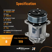 R134a 12V A/C Compressor Kit for Sanden 5H14/508, 8-Groove