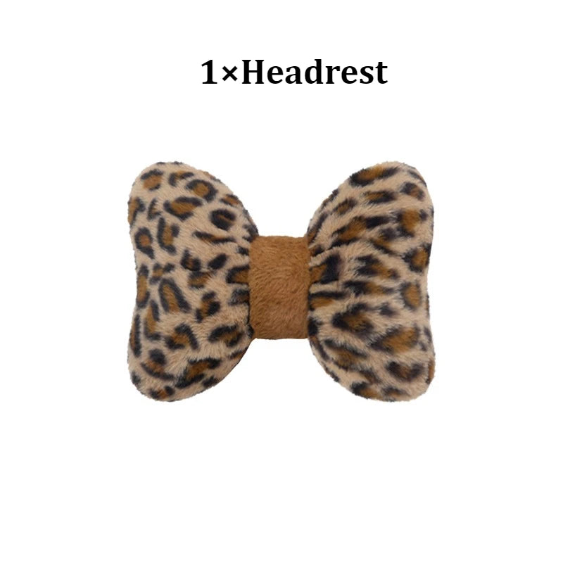 Fun Leopard Print Cartoon Cat Plush Car Seat Covers Set Soft Breathable Rabbit Fur Material