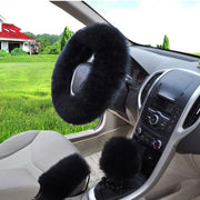 3-Piece Wool-Look Steering Wheel, Handbrake and Gear Shift Cover Set