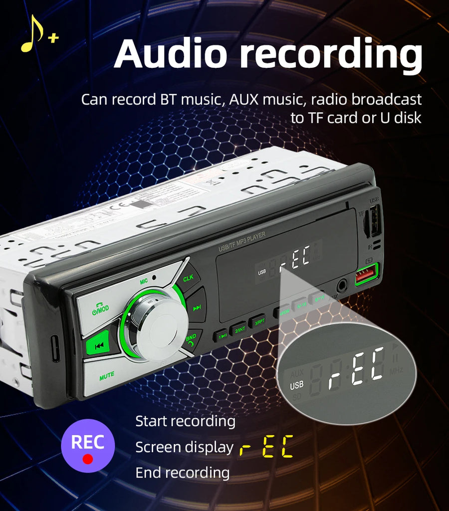 1-DIN Bluetooth MP3 Car Stereo with FM, USB, AUX and TF Card