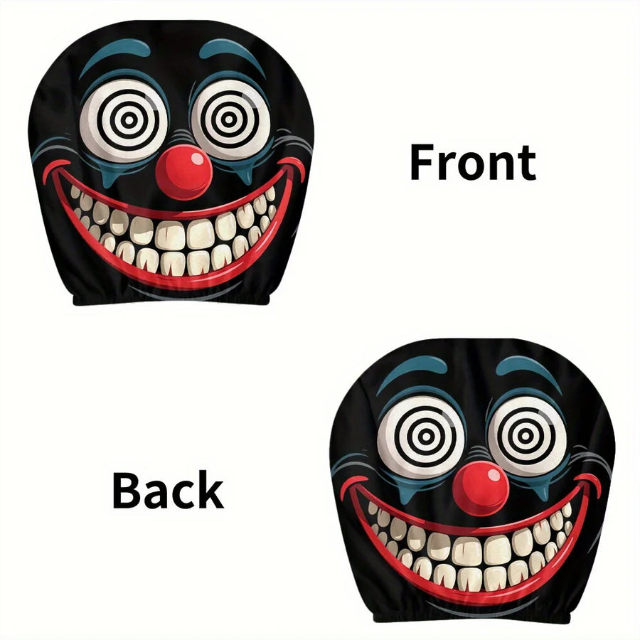 2-Piece Scary Clown Face Car Headrest Covers – Stain-Resistant Interior Decor