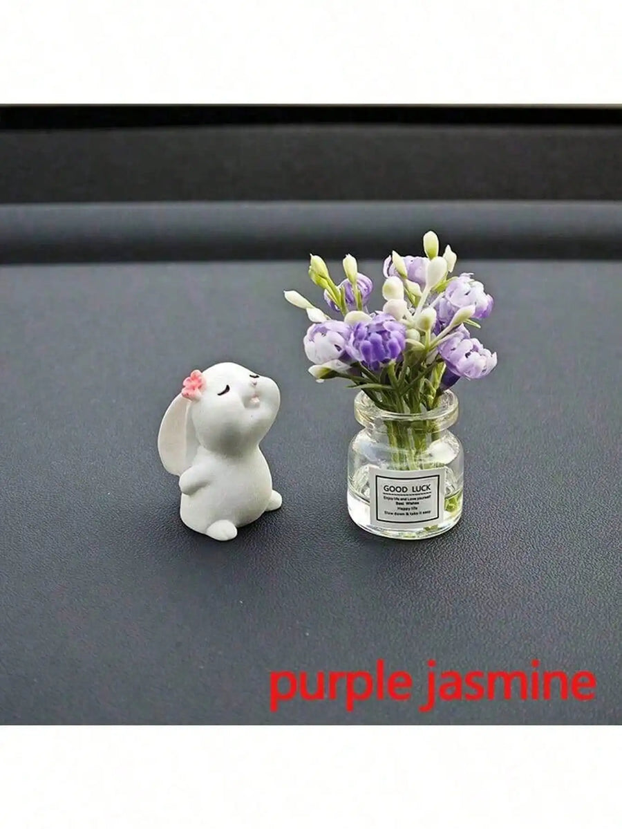 Cute Rabbit Ornament Flower Vase Decor for Car Interior
